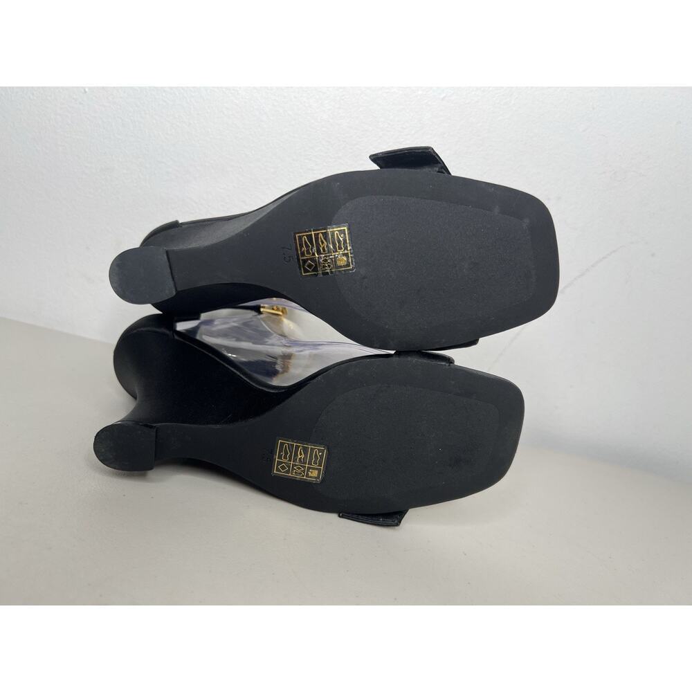 Jeffrey Campbell Black Leonite Satin Lion Hardware Sculpted Wedge Sandals Sz 7.5 - Picture 7 of 8